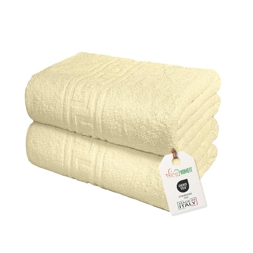 nice homeit Set mit 2 großen Badetüchern, 100 x 150 cm, extra großes Badetuch aus 100% ringgesponnener Baumwolle, extra weich und saugfähig, hergestellt in Italien (Beige) von nice homeit