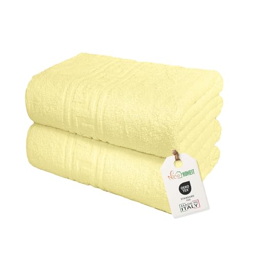 nice homeit Set mit 2 großen Badetüchern, 100 x 150 cm, extra großes Badetuch aus 100% ringgesponnener Baumwolle, extra weich und saugfähig, hergestellt in Italien (Gelb) von nice homeit