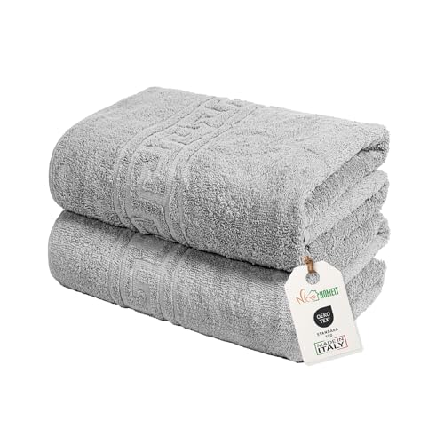 nice homeit Set mit 2 großen Badetüchern, 100 x 150 cm, extra großes Badetuch aus 100% ringgesponnener Baumwolle, extra weich und saugfähig, hergestellt in Italien (hellgrün) von nice homeit