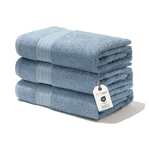 nice homeit Set mit 3 extra weichen Badetüchern, 100% Baumwolle Made in Italy, hohe Saugfähigkeit und schnell trocknend, Größe 75 x 140 cm - Blau nice homeit Set mit 3 extra weichen Badetüchern, 100% Baumwolle Made in Italy, hohe Saugfähigkeit und schnell trocknend, Größe 75 x 140 cm - Blau von nice homeit