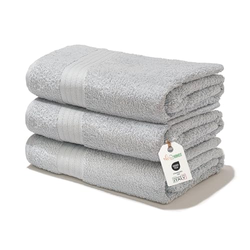 nice homeit Set mit 3 extra weichen Badetüchern, 100% Baumwolle Made in Italy, hohe Saugfähigkeit und schnell trocknend, Größe 75 x 140 cm - Grau von nice homeit