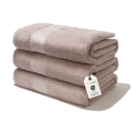 nice homeit Set mit 3 extra weichen Badetüchern, 100% Baumwolle Made in Italy, hohe Saugfähigkeit und schnell trocknend, Größe 75 x 140 cm - Rosé von nice homeit