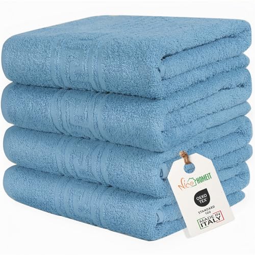 nice homeit Set mit 4 Badetüchern aus 100% ringgesponnener Baumwolle – extra weich und saugfähig – Made in Italy – Blau (60 x 100 cm) von nice homeit