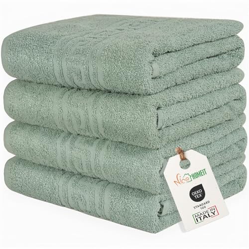 nice homeit Set mit 4 Badetüchern aus 100% ringgesponnener Baumwolle – extra weich und saugfähig – Made in Italy – Grün (60 x 100 cm) von nice homeit