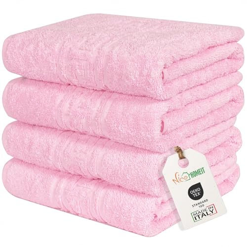 nice homeit Set mit 4 Badetüchern aus 100% ringgesponnener Baumwolle – extra weich und saugfähig – Made in Italy – Rosa (60 x 100 cm) von nice homeit