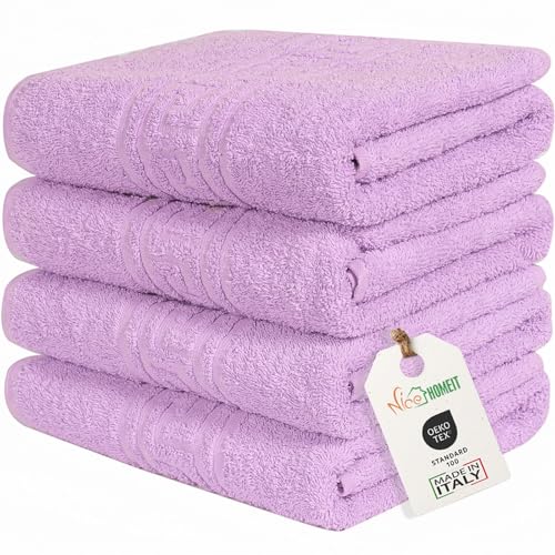 nice homeit Set mit 4 Badetüchern aus 100% ringgesponnener Baumwolle – extra weich und saugfähig – Made in Italy – Violett (60 x 100 cm) von nice homeit