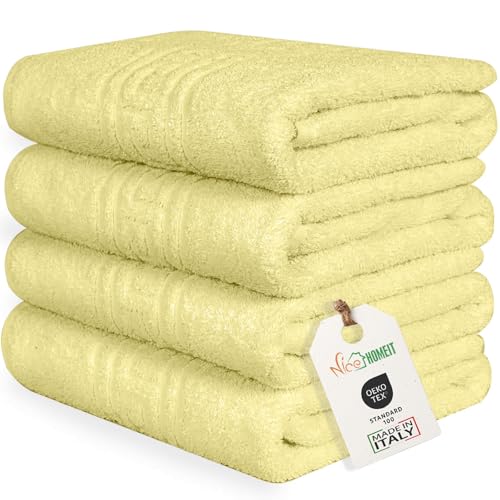 nice homeit - Set mit 4 Handtüchern aus 100% ringgesponnener Baumwolle – 60 x 100 cm – geeignet für den täglichen und sportlichen Gebrauch – extra weich und saugfähig – Made in Italy (Gelb) von nice homeit