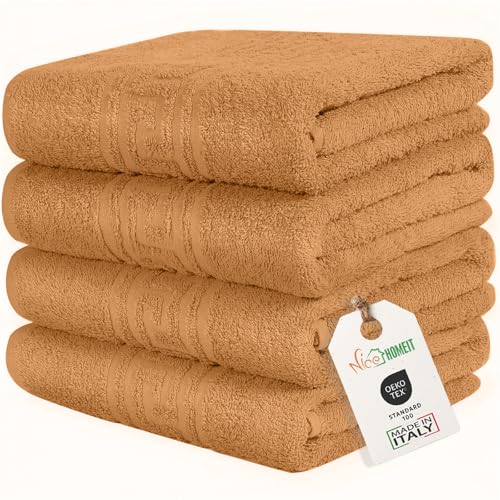 nice homeit - Set mit 4 Handtüchern aus 100% ringgesponnener Baumwolle – 60 x 100 cm – geeignet für den täglichen und sportlichen Gebrauch – extra weich und saugfähig – Made in Italy (Orange) von nice homeit