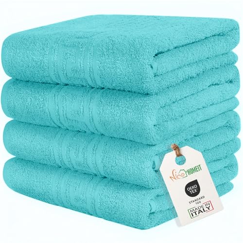 nice homeit - Set mit 4 Handtüchern aus 100% ringgesponnener Baumwolle – 60 x 100 cm – geeignet für den täglichen und sportlichen Gebrauch – extra weich und saugfähig – Made in Italy (Wasserblau) von nice homeit