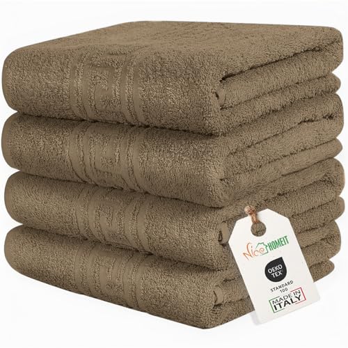 nice homeit - Set mit 4 Handtüchern aus 100% ringgesponnener Baumwolle - 60 x 100 cm - geeignet für den täglichen und sportlichen Gebrauch - extra weich und saugfähig - Made in Italy (braun) von nice homeit