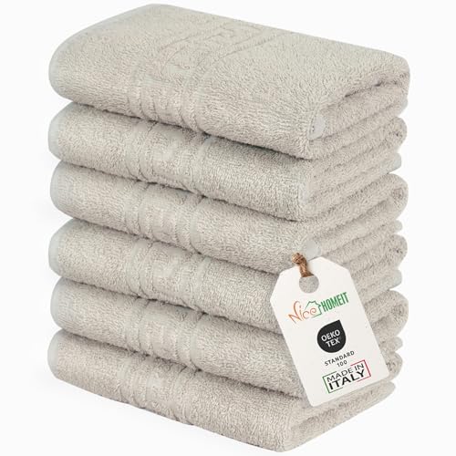 nice homeit Set mit 6 Gesichts- und Gästehandtüchern aus Baumwolle, 40 x 60 cm, aus 100% ringgesponnener Baumwolle, extra weich und saugfähig, hergestellt in Italien, Taupe von nice homeit