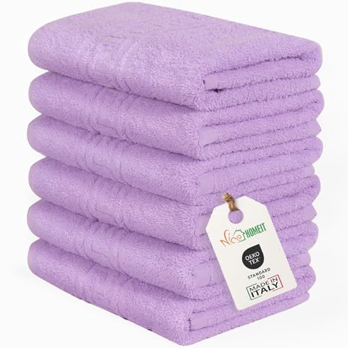 nice homeit Set mit 6 Gesichts- und Gästehandtüchern aus Baumwolle, 40 x 60 cm, aus 100% ringgesponnener Baumwolle, extra weich und saugfähig, hergestellt in Italien, Violett von nice homeit