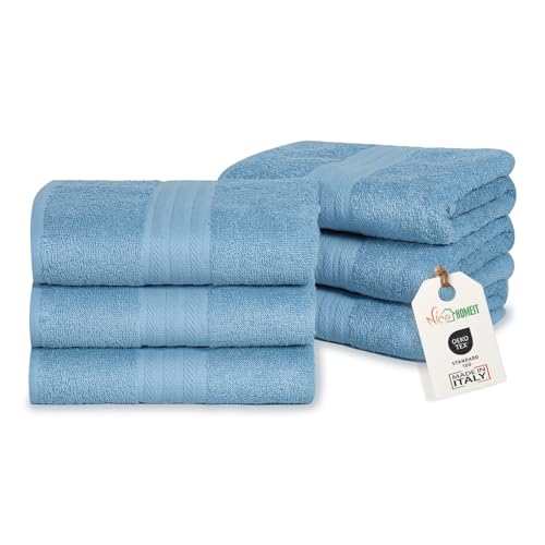 nice homeit Set mit 6 Gesichts- und Gästehandtüchern aus Baumwolle, 40 x 75 cm, aus 100% ringgesponnener Baumwolle, extra weich und saugfähig, hergestellt in Italien - Blau nice homeit Set mit 6 Gesichts- und Gästehandtüchern aus Baumwolle, 40 x 75 cm, aus 100% ringgesponnener Baumwolle, extra weich und saugfähig, hergestellt in Italien - Blau von nice homeit