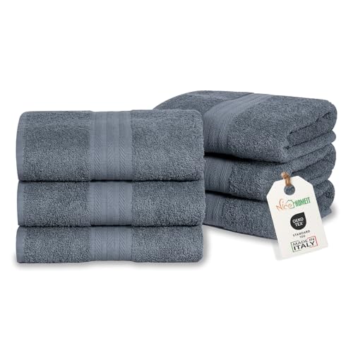 nice homeit Set mit 6 Gesichts- und Gästehandtüchern aus Baumwolle, 40 x 75 cm, aus 100% ringgesponnener Baumwolle, extra weich und saugfähig, hergestellt in Italien - Dunkelgrau von nice homeit