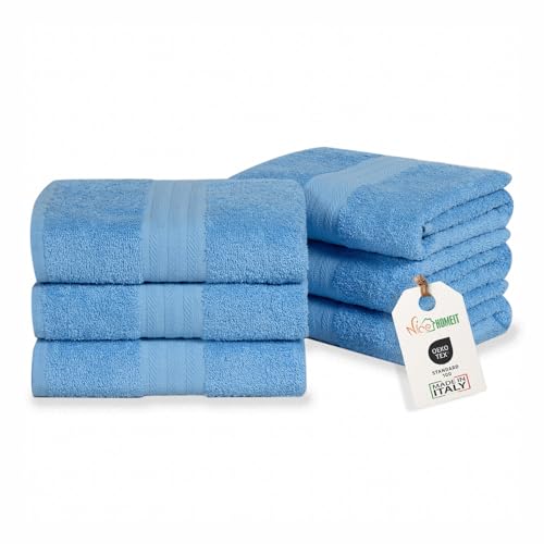 nice homeit Set mit 6 Gesichts- und Gästehandtüchern aus Baumwolle, 40 x 75 cm, aus 100% ringgesponnener Baumwolle, extra weich und saugfähig, hergestellt in Italien - Hellblau von nice homeit