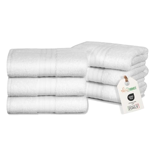 nice homeit Set mit 6 Gesichts- und Gästehandtüchern aus Baumwolle, 40 x 75 cm, aus 100% ringgesponnener Baumwolle, extra weich und saugfähig, hergestellt in Italien - Weiß von nice homeit