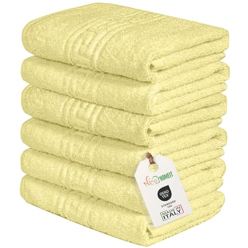 nice homeit Set mit 6 Handtüchern für Gesicht und Hände 40 x 60 cm – Badetücher aus 100% ringgesponnener Baumwolle – extra weich und saugfähig – Made in Italy – Gelb von nice homeit