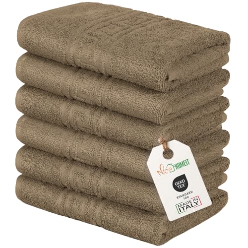 nice homeit Set mit 6 Handt체chern f체r Gesicht und H채nde, 40 x 60 cm, Badet체cher aus 100% ringgesponnener Baumwolle, extra weich und saugf채hig, hergestellt in Italien (Braun) von nice homeit