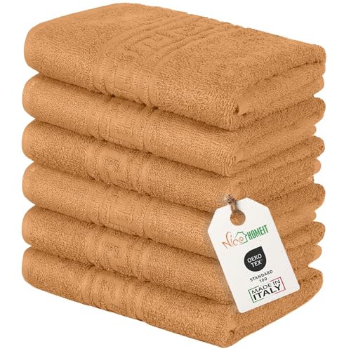 nice homeit Set mit 6 Handt체chern f체r Gesicht und H채nde, 40 x 60 cm, Badet체cher aus 100% ringgesponnener Baumwolle, extra weich und saugf채hig, hergestellt in Italien (Orange) von nice homeit