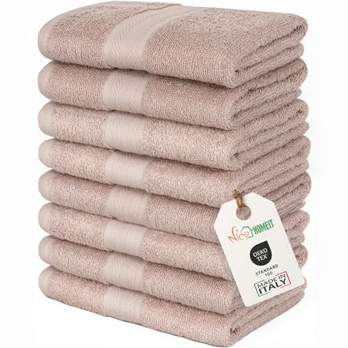nice homeit Set mit 8 Handtüchern für Gesicht und Gäste, aus Baumwolle, 35 x 55 cm, aus 100% ringgesponnener Baumwolle, extra weich und saugfähig, hergestellt in Italien - Rosé von nice homeit