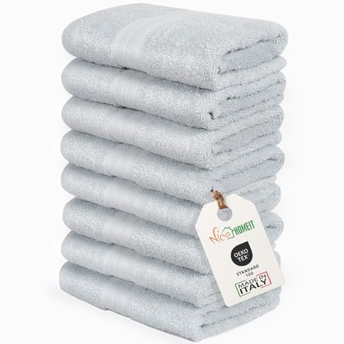 nice homeit Set mit 8 Handtüchern für Gesicht und Gäste, aus Baumwolle, 35 x 55 cm, aus 100% ringgesponnener Baumwolle, extra weich und saugfähig, hergestellt in Italien - Grau von nice homeit