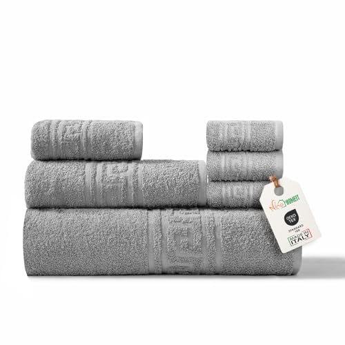 nice homeit runico Handtuch-Set, 6-teilig, 100% Baumwolle, weich und sehr saugfähig, Handtuch-Set für Badezimmer, Gesicht und Bidet in verschiedenen Größen, hergestellt in Italien, Grau von nice homeit