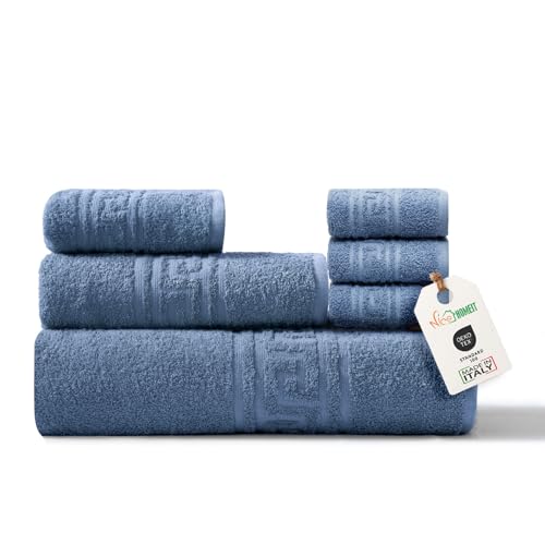 nice homeit Handtuch-Set, 6-teilig, 100% Baumwolle, weich und sehr saugfähig, Handtuch-Set für Badezimmer, Gesicht und Bidet in verschiedenen Größen, hergestellt in Italien, Blau von nice homeit