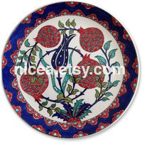 Damaskus-stil Iznik Keramik Schale Mit Roten Granatäpfeln Und Tulpe - Handgefertigt Home Decor Fine Art von nicea