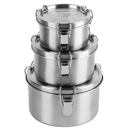 nicelock 3 Stück Brotdose Edelstahl Lebensmittelbehälter Meal Prep Boxen Erwachsenen Lebensmittelbehälter Salat Snackbox Kinder Lunchbox Stapelbare Wiederverwendbare 200 + 450 + 750 ml von nicelock