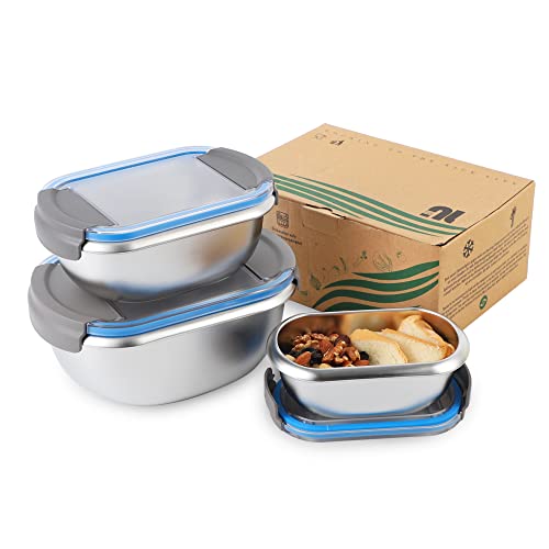 nicelock Dosen Set (Satz-3Stück) Edelstahl Brotdose für Kinder Lunchbox Edelstahl Dosen Snack-Behälter Bentoboxen Erwachsene Vorratsdosen Sets (3 Stück Transparenter Deckel) von nicelock