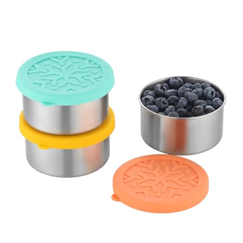 nicelock Kleine Edelstahl-Frischhaltedosen mit Silikondeckel, 220 ml, 3 Stück, Lunch-Snacktöpfe, Mahlzeiten-Vorbereitungsboxen, BPA-frei, gefrier- und spülmaschinenfest von nicelock