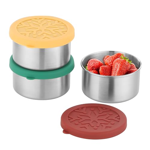 nicelock Snackbox Kinder, 3 x 220 ml snackbox Edelstahl kleine edelstahldosen mit deckel, für Babynahrung, Mini-Töpfe, Entwöhnungstöpfe, Salat, Dressing Gewürzbehälter, Mini Aufbewahrungsbox, BPA-frei von nicelock
