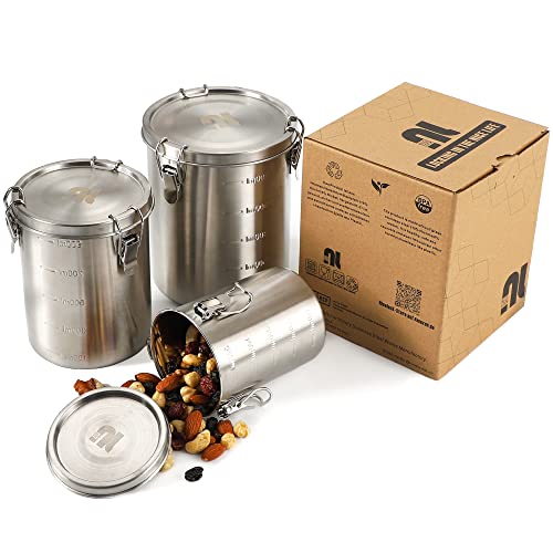 nicelock Vorratsdosen Edelstahl 3 Stück, Vorratsdosen Mit Deckel, Kaffeedose Luftdicht, Frischhaltedosen, Leichtes und Hygienisches Material - 500ml, 1000ml & 1600ml von nicelock