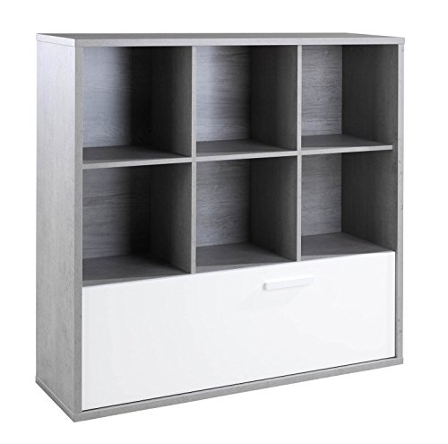 nicht zutreffend Regal Standregal Bücherregal | 6 Fächer | Betonoptik | Weiß Hochglanz | BxHxT: 120x121x36 cm von nicht zutreffend