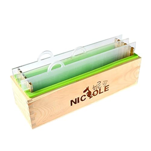 Rechteckige Silikon Seifenform mit Holzbox und transparenter vertikaler Acryl Schindel für handgefertigte Laibform von Nicole