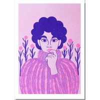 Riso Print Größe A6 - Wandkunst Frauen Und Blumen von nicolemarrashop