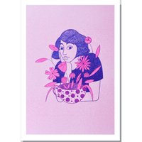Riso Print Größe A6 - Wandkunst Frauen Und Blumen von nicolemarrashop
