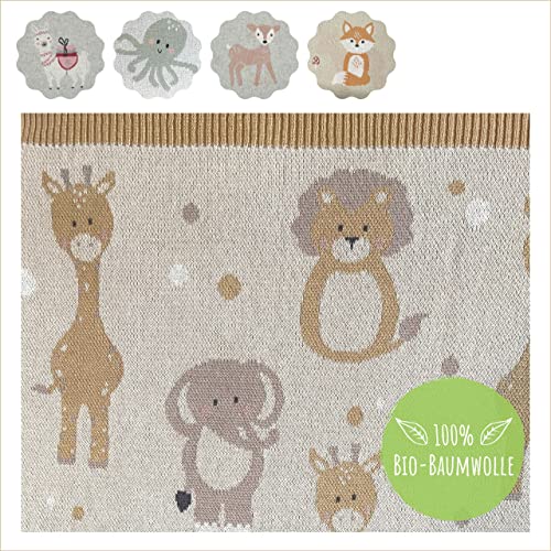 nidito Babydecke Baumwolle - 100% kuschelige GOTS Bio-Baumwolle - Löwe, Elefant, Giraffe, Beige, Grau, Natur | Junge/Mädchen Strickdecke Baby Decke Neugeborenen Baumwolldecke Baby von nidito