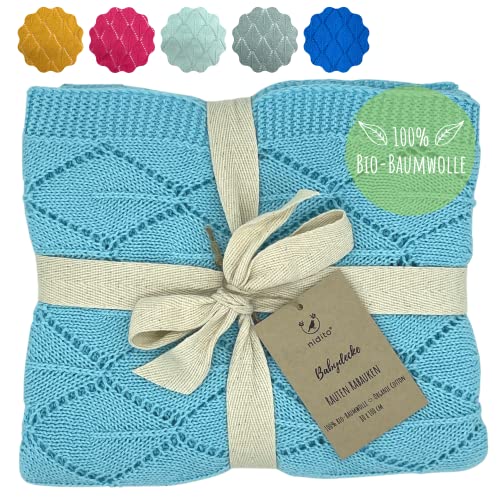 nidito Premium Bio-Baby-Decke Mädchen & Jungen/Bio-Baumwoll-Decke Baby, 90x100 cm, 100% Bio-Baumwolle, Blau, Türkis, Wolldecke ideal als Erstlings-/ Kuscheldecke (Himmelblau) von nidito