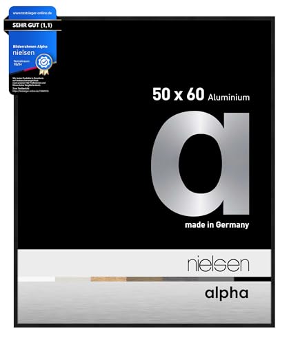 nielsen Bilderrahmen, 50 x 60 cm, Aluminium, Schwarz matt, Posterrahmen zum Aufhängen im Hoch- & Querformat, Echtglas, Alpha nielsen Bilderrahmen, 50 x 60 cm, Aluminium, Schwarz matt, Posterrahmen zum Aufhängen im Hoch- & Querformat, Echtglas, Alpha von nielsen