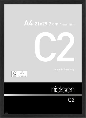 nielsen Bilderrahmen, 21 x 29,7 cm (A4), Aluminium, Schwarz matt, Dokumentenrahmen zum Aufhängen im Hoch- & Querformat, bruchsicheres Kunstglas, C2 Vision von nielsen