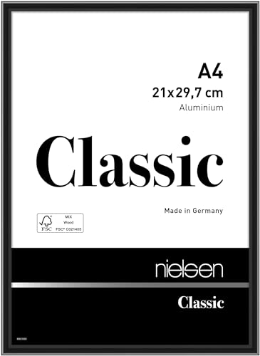 nielsen Bilderrahmen, 21 x 29,7 cm (A4), Aluminium, Schwarz glanz, Dokumentenrahmen zum Aufhängen im Hoch- & Querformat, Echtglas, Classic von nielsen