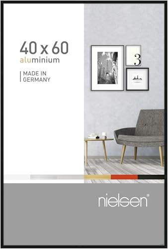 nielsen Bilderrahmen, 40 x 60 cm, Aluminium, Schwarz glanz, Posterrahmen zum Aufhängen im Hoch- & Querformat, Echtglas, Pixel von nielsen