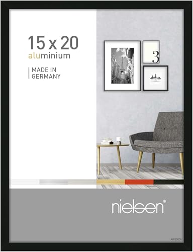 nielsen Bilderrahmen, 15 x 20 cm, Aluminium, Schwarz glanz, Fotorahmen zum Auftstellen und Aufhängen im Hoch- & Querformat, Echtglas, Pixel von nielsen
