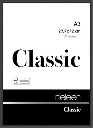 nielsen Bilderrahmen, 29,7 x 42 cm (A3), Aluminium, Schwarz matt, Posterrahmen zum Aufhängen im Hoch- & Querformat, Echtglas, Classic von nielsen