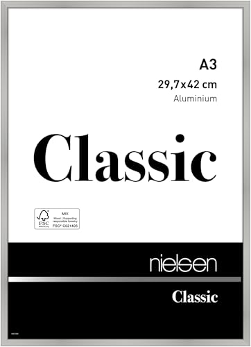 nielsen Bilderrahmen, 29,7 x 42 cm (A3), Aluminium, Silber matt, Posterrahmen zum Aufhängen im Hoch- & Querformat, Echtglas, Classic von nielsen