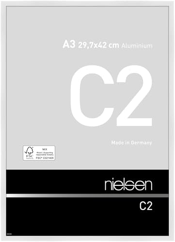 nielsen Bilderrahmen, 29,7 x 42 cm (A3), Aluminium, Weiß glanz, Posterrahmen zum Aufhängen im Hoch- & Querformat, bruchsicheres Kunstglas, C2 Vision von nielsen