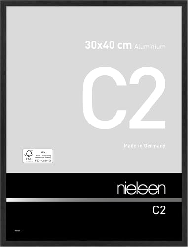 nielsen Bilderrahmen, 30 x 40 cm, Aluminium, Schwarz matt, Fotorahmen zum Aufhängen im Hoch- & Querformat, Echtglas, C2 von nielsen
