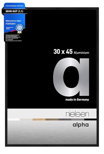 nielsen Bilderrahmen, 30 x 45 cm, Aluminium, Schwarz matt, Fotorahmen zum Aufhängen im Hoch- & Querformat, Echtglas, Alpha nielsen Bilderrahmen, 30 x 45 cm, Aluminium, Schwarz matt, Fotorahmen zum Aufhängen im Hoch- & Querformat, Echtglas, Alpha von nielsen