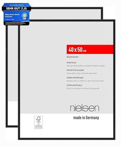 nielsen Bilderrahmen, 40 x 50 cm (2er Set), Aluminium, Schwarz matt, Posterrahmen zum Aufhängen im Hoch- & Querformat, bruchsicheres Kunstglas, Atlanta von nielsen